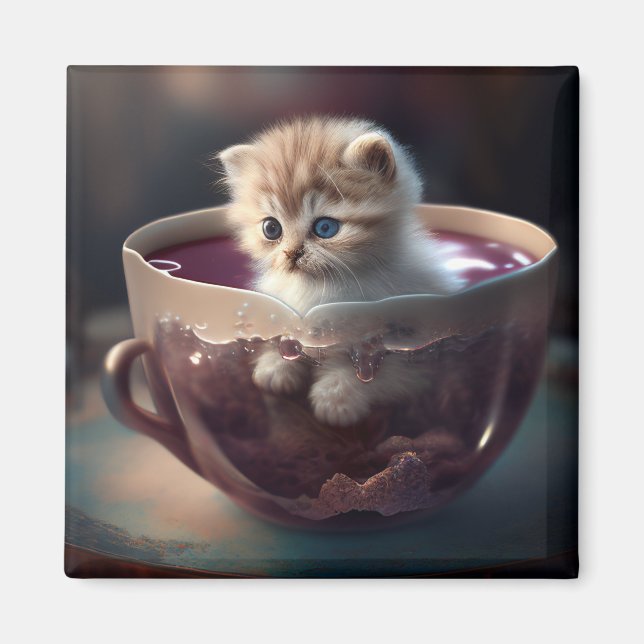 Kitten i en tekopp-kattmagnet magnet (Framsidan)