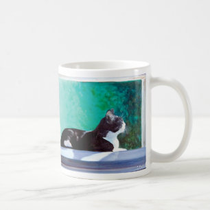Kitten i fönstret från den ursprungliga oljemål kaffemugg
