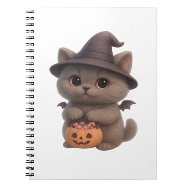Kitten i Halloween Witch Costume med Pu Anteckningsbok (Framsidan)