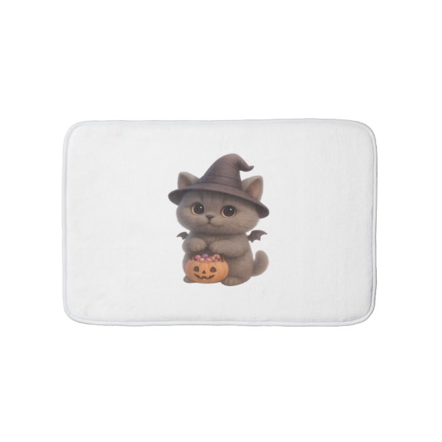 Kitten i Halloween Witch Costume med Pu Badrumsmatta (Framsidan)
