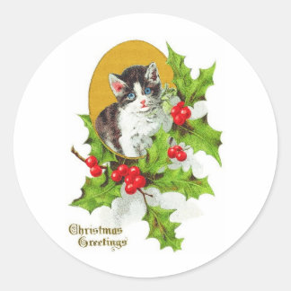 Kitten i Holly Vintage-julstämmare Runt Klistermärke