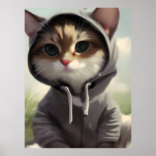 Kitten i Hoodie Poster (Framsidan)