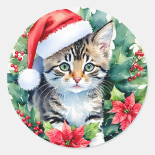 Kitten i jultomten runt klistermärke