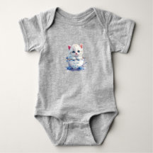 Kitten i Kopp Blåa blommor Baby Bodykosti