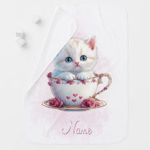Kitten i Kopp Rosa Flowers Baby Blanket