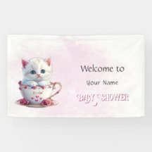 Kitten i Kopp Rosa Flowers Baby Shower