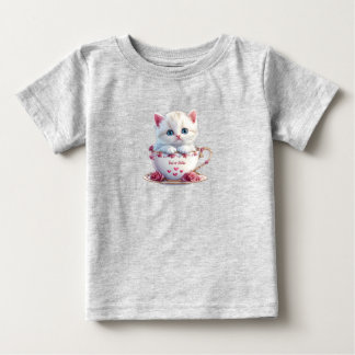 Kitten i Kopp Rosa Flowers Baby T-Shirt