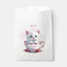 Kitten i Kopp Rosa Flowers Favor Bags