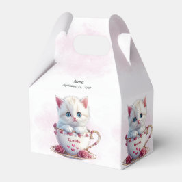 Kitten i Kopp Rosa Flowers Favor Box Presentaskar