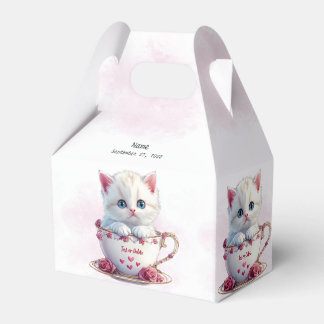 Kitten i Kopp Rosa Flowers Favor Box Presentaskar