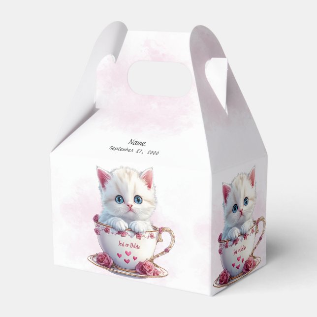Kitten i Kopp Rosa Flowers Favor Box Presentaskar (Framsidan Sidan)
