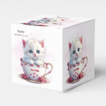 Kitten i Kopp Rosa Flowers Favor Box