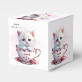 Kitten i Kopp Rosa Flowers Favor Box Presentaskar
