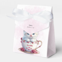 Kitten i Kopp Rosa Flowers Favor Box