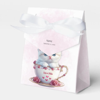 Kitten i Kopp Rosa Flowers Favor Box Presentaskar