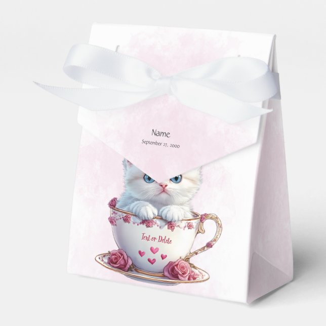 Kitten i Kopp Rosa Flowers Favor Box Presentaskar (Framsidan Sidan)