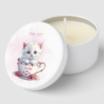 Kitten i Kopp Rosa Flowers Mini Candle Favors