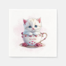 Kitten i Kopp Rosa Flowers Napkins