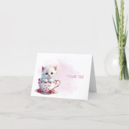 Kitten i Kopp Rosa Flowers Tack för ditt kort