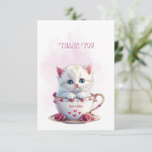 Kitten i Kopp Rosa Flowers Tack för ditt kort