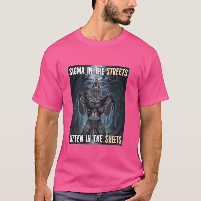 Kitten i Lakan Sigma Funny Alpha Werevarg Wo T Shirt (Framsida)