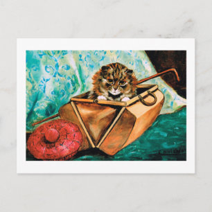 Kitten i Leather Bag, Louis Wain Vykort
