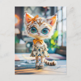 Kitten i mönstrad press inomhus helg vykort