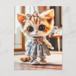 Kitten i mönstrad press inomhus helg vykort