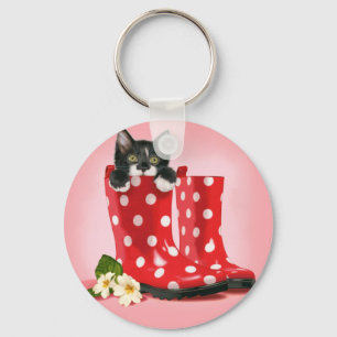 Kitten i Rainboots Nyckelring