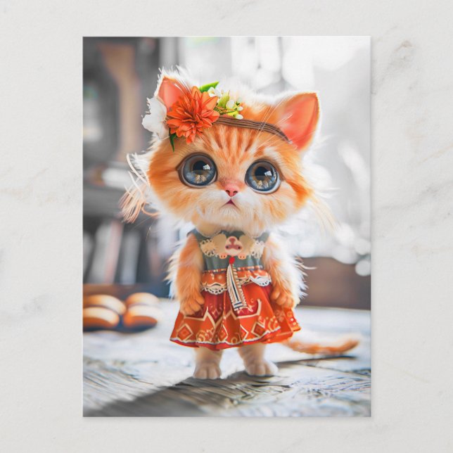 Kitten i Red Dress i rummet Helg Vykort (Framsida)