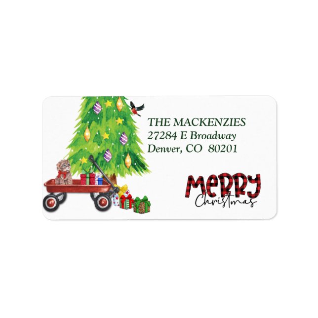 Kitten i Returadressen Wagon och Julgran Adressetikett (Framsidan)