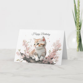 Kitten i Rosa Flowers-födelsedagskort Kort