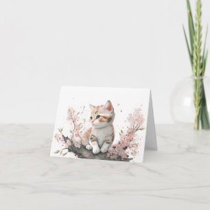 Kitten i Rosa Flowers Watercolor Anteckningskort