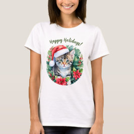 Kitten i Santa Hat Glad helg jul Art T Shirt