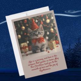 Kitten i Santa Hat-julet, platt Helgdag Card Julkort