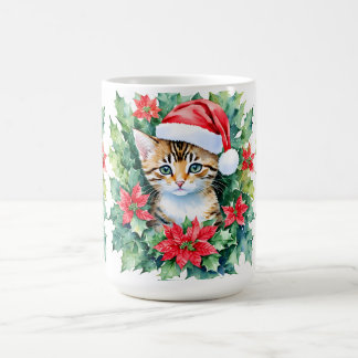 Kitten i Santa Hat-julets vattenfärgskonst Kaffemugg