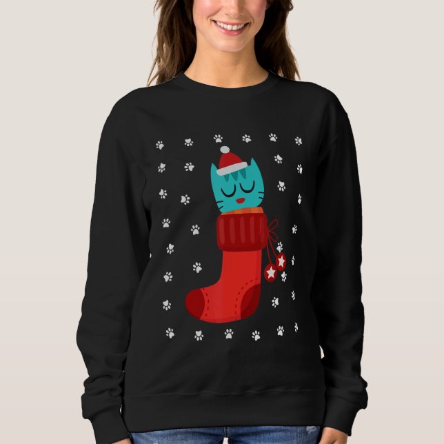 Kitten i Sock Humor Ugly jul Kat Tassar Snö T Shirt (Framsida)