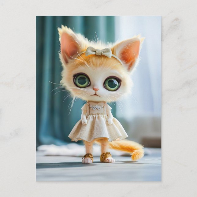 Kitten i White Dress Indoor Helg Vykort (Framsida)