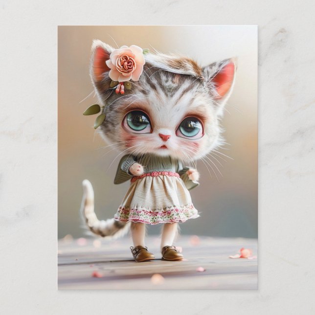 Kitten i White Dress Indoor Helg Vykort (Framsida)