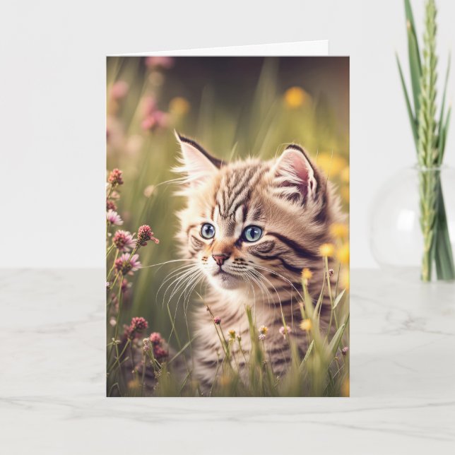 Kitten i Wildblommor tänker på dig Kort (Framsida)
