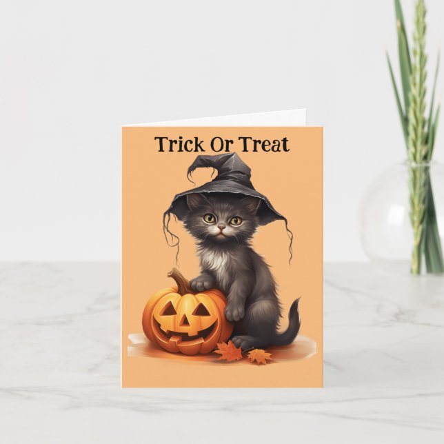 Kitten i Witch-Helgdag Helgkort (Framsida)
