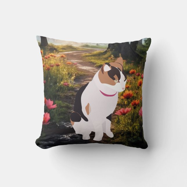 Kitten in a Magical Forest Throw Pillow Kudde (Framsida)