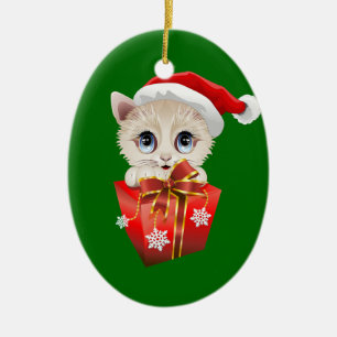 Kitten jultomten med Gift Julgransprydnad Keramik
