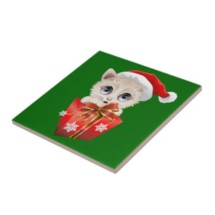 Kitten jultomten med Gift Kakelplatta