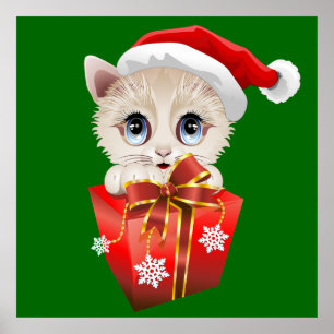 Kitten Jultomten med Gift poster