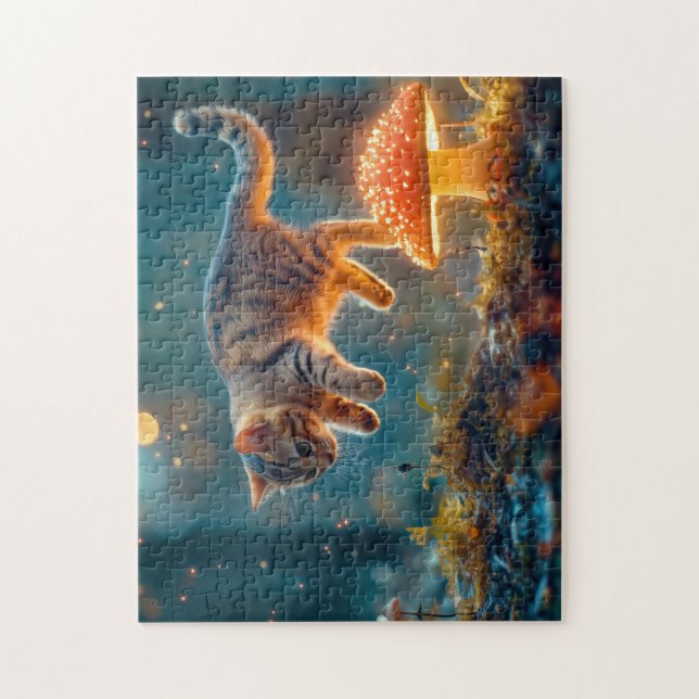 Kitten Jumping Over a Magic Mushroom Puzzle Pussel (Vertikal)