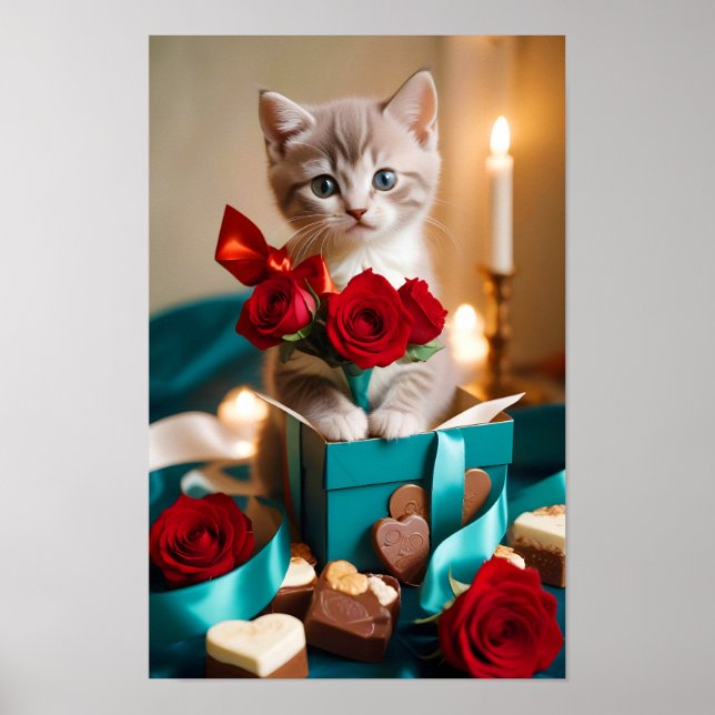 Kitten Kärlek Tender Romantic Bevackert Gift Poster (Framsidan)