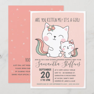 Kitten Kitten Cute Rosa Cat Girl Baby Shower Inbjudningar