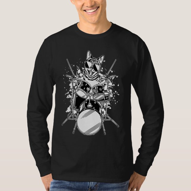 Kitten Kitty Cat Drummer Wearing Sunglasses Playin T Shirt (Framsida)