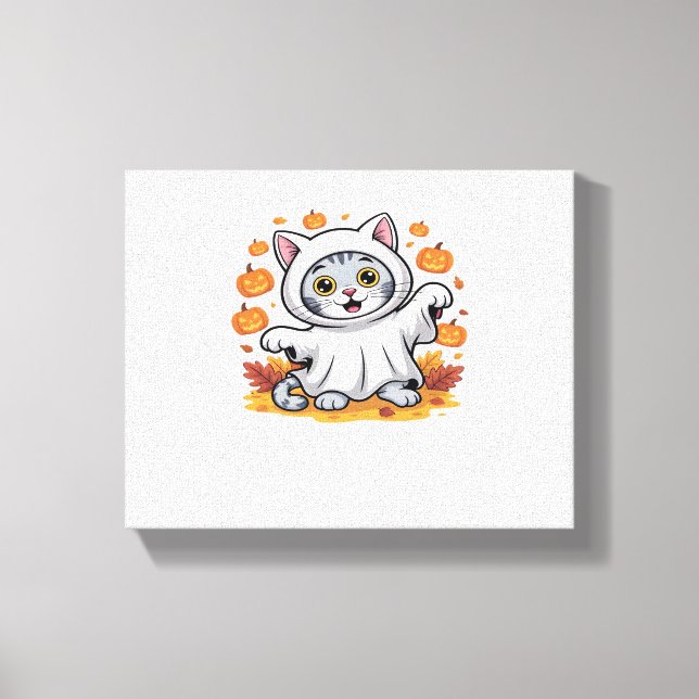 Kitten klädd som ett spöke för Halloween Classic T Canvastryck (Framsida)